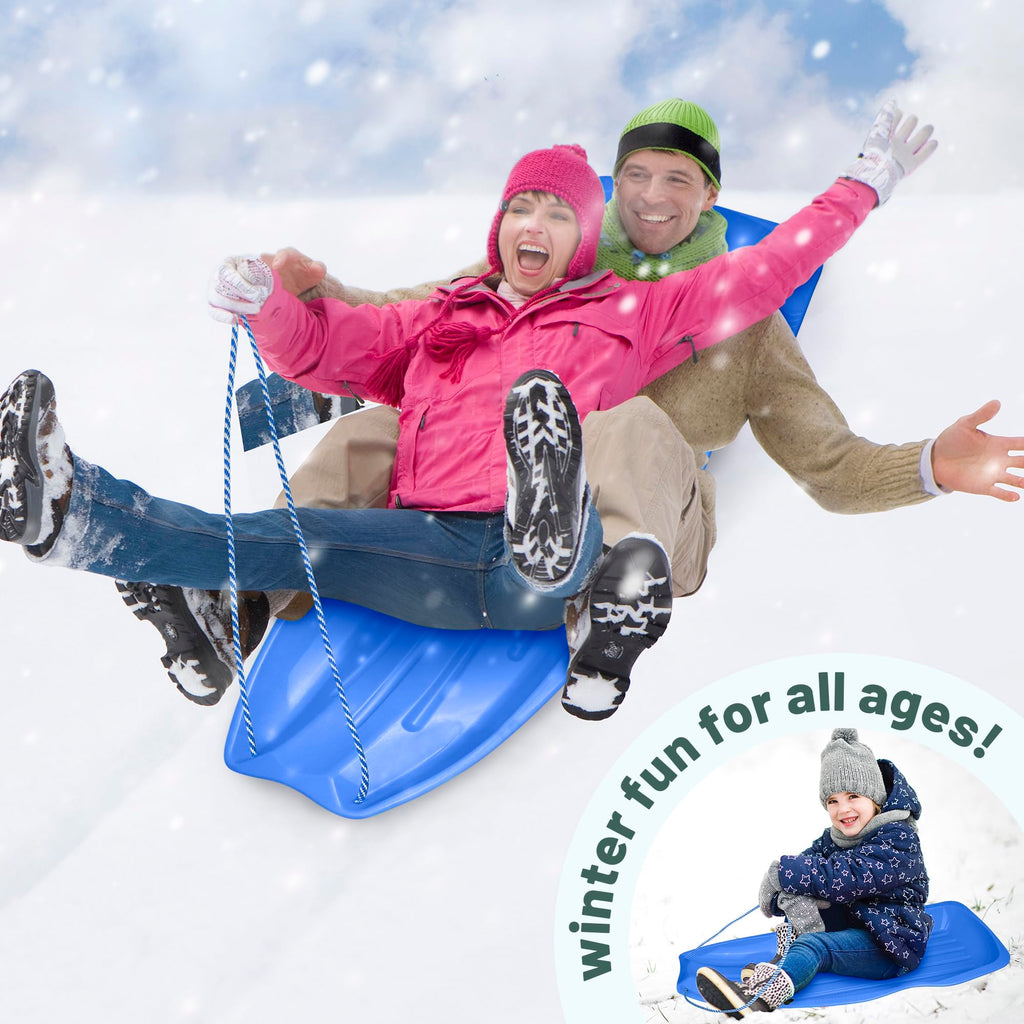 Plastic Toboggan Snow Sled with Pull Rope and Handles T9764