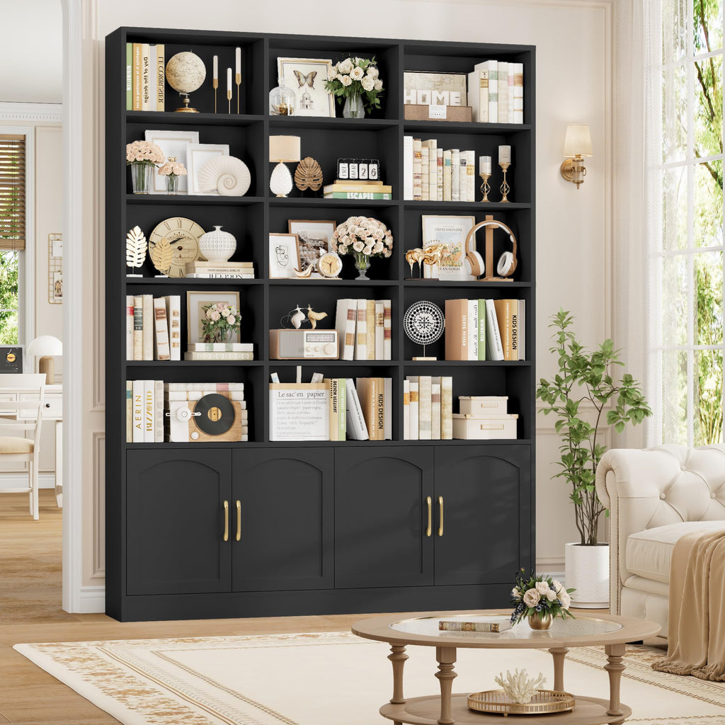 82.3" Triple Wide Bookshelf with 4 Doors, Black C62476