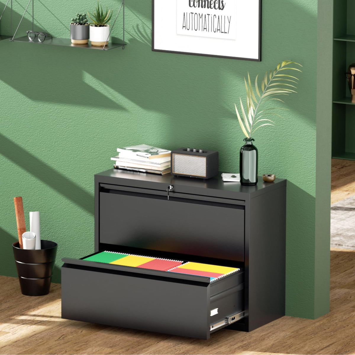Black 2 Drawer Metal File Cabinet with Lock O158