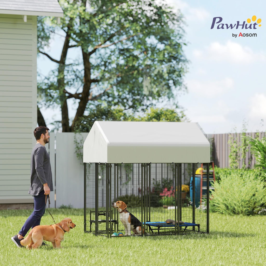 Outdoor Dog Kennel with Roof, 6' x 4' x 6' Heavy Duty Welded Wire Dog Playpen Enclosure A4496