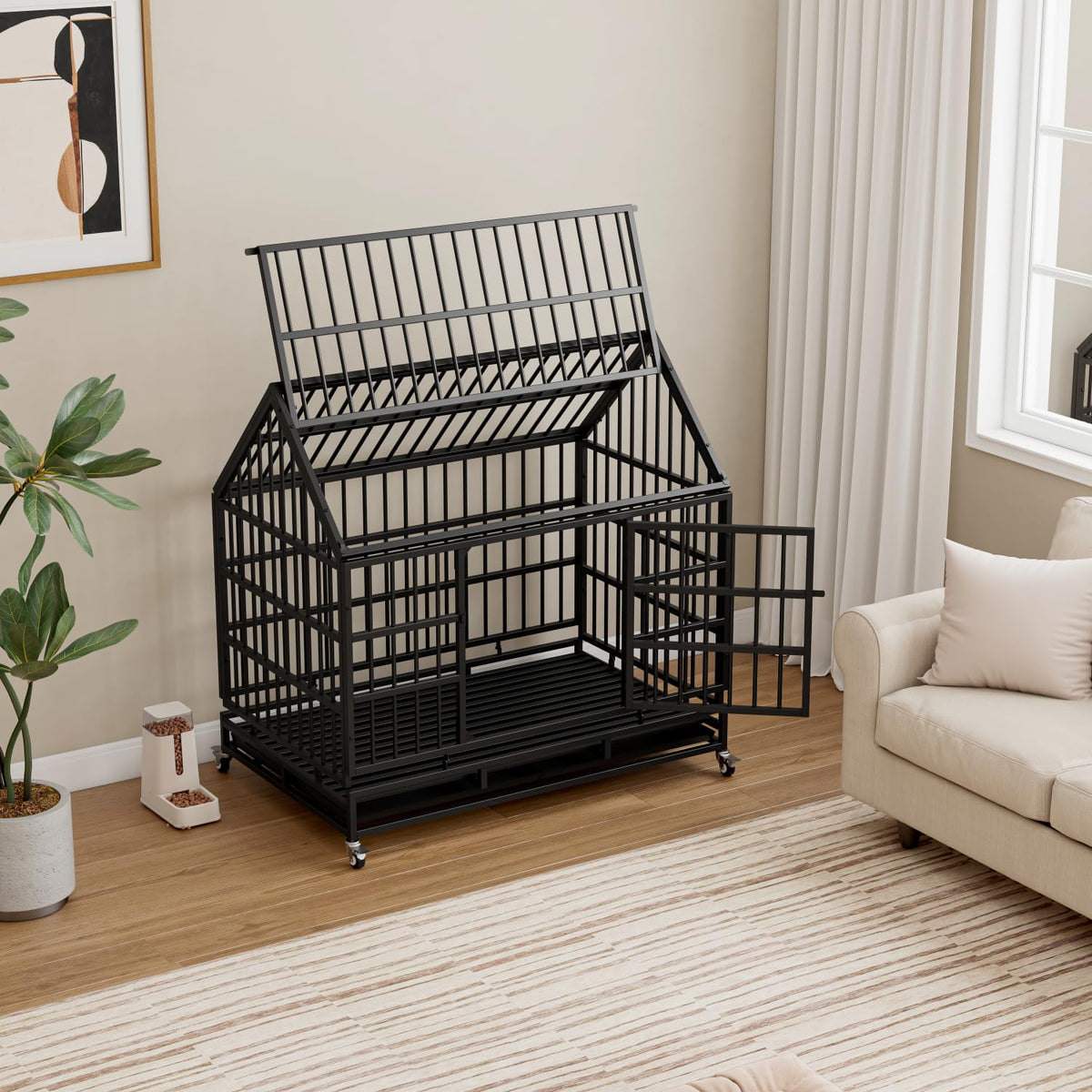 48 Inch Heavy Duty Dog Crate with Wheels U434