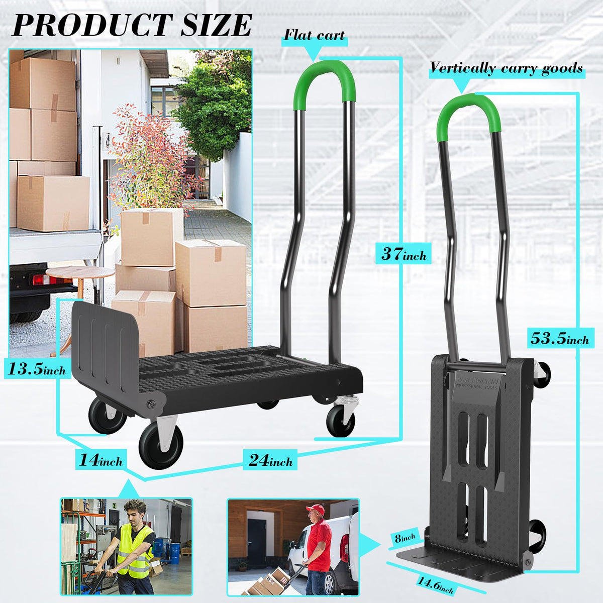 2-in-1 Convertible Hand Truck Dolly, 330LBS Capacity, Foldable Black & Dill Green J539