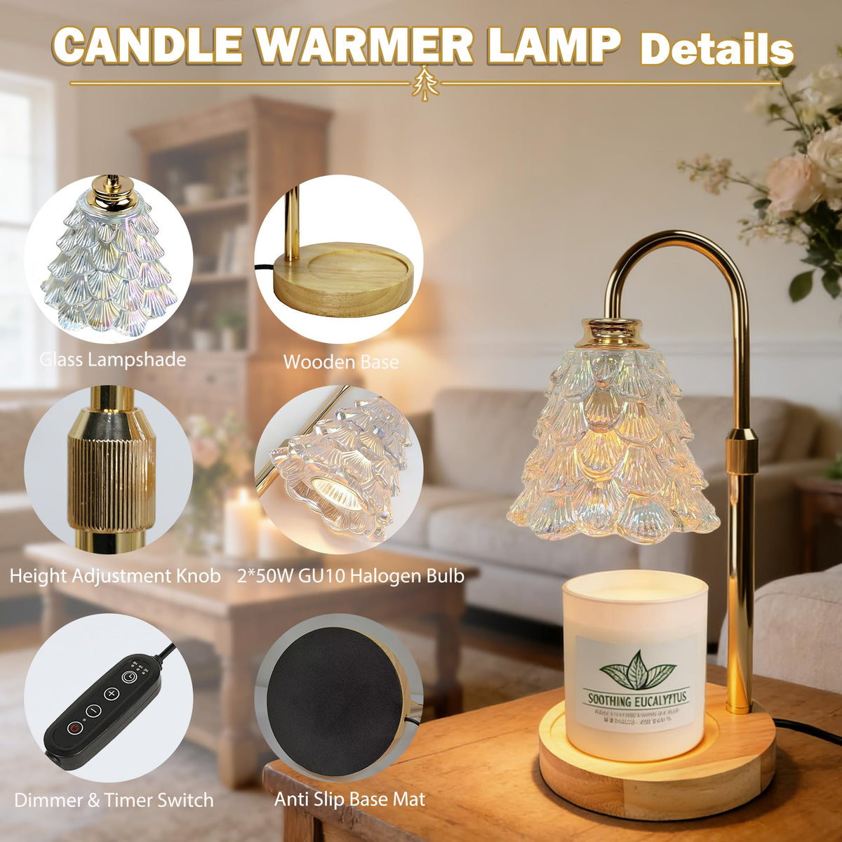Candle Warmer Lamp with Timer Dimmable Adjustable Height Q905