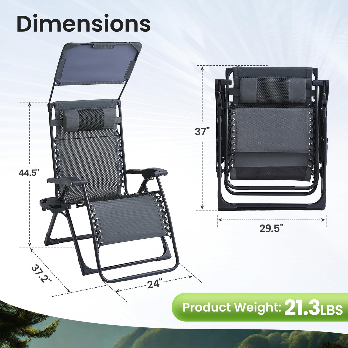 2 Pack Zero Gravity Chairs with Canopy H8324