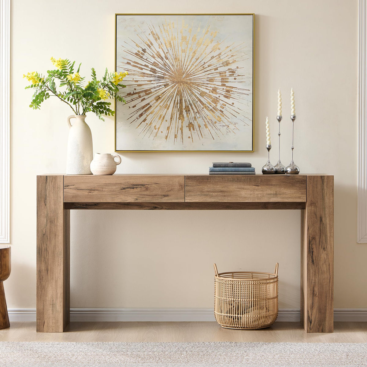 Rustic Oak Console Table with Drawers N153