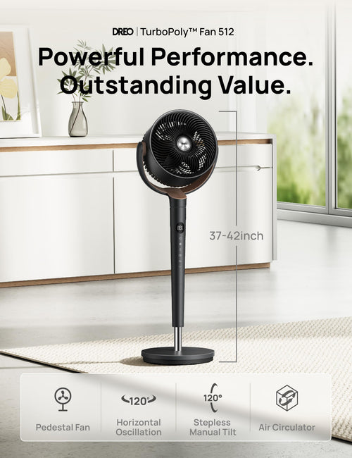 120° Oscillating Standing Fan, Quiet Floor Fan with DC Motor, 9 Speeds, 4 modes, 37-42" Adjustable Height, 9H Timer, Dark Gray M374