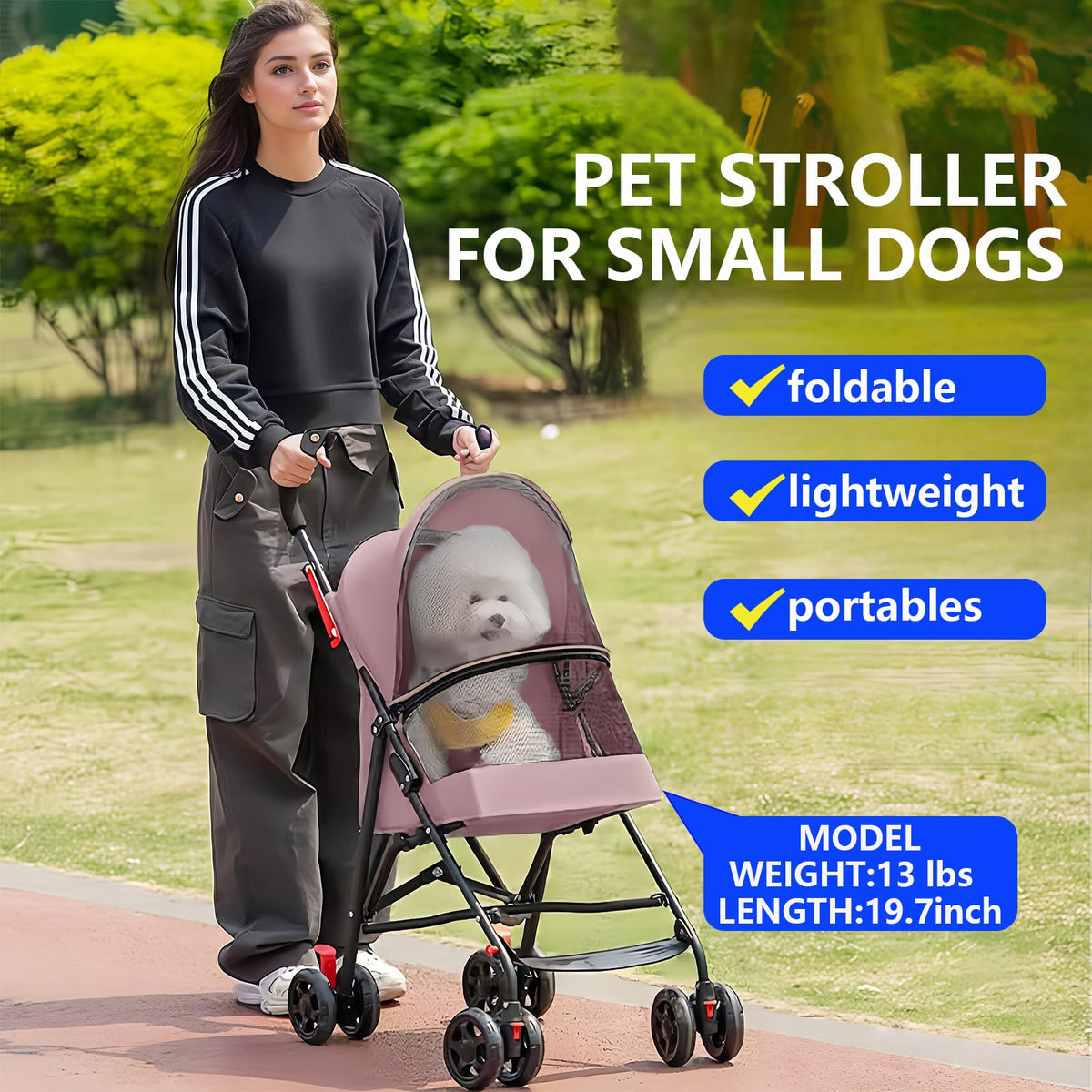 Foldable Lightweight Cat Stroller Pink J267