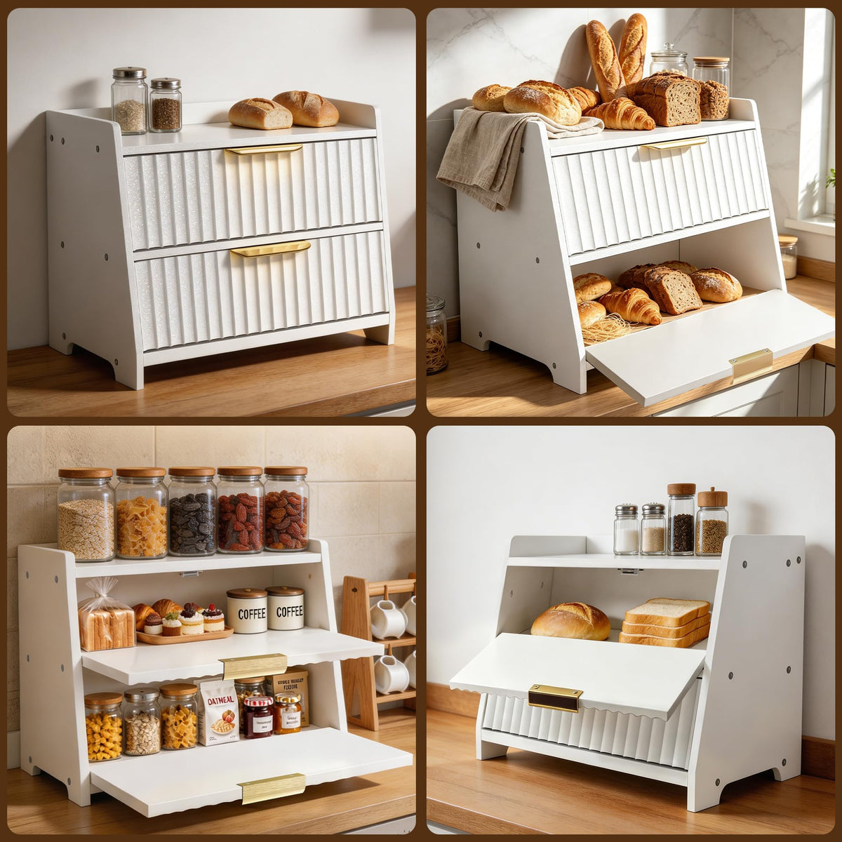 White Double Layer Wooden Bread Box Z73303