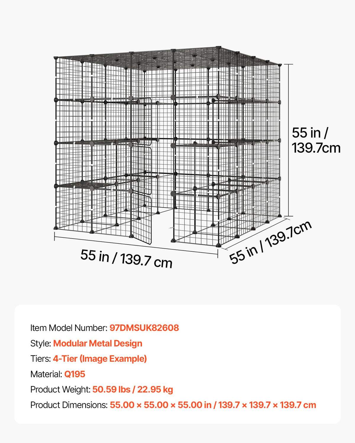 4-Tier Metal Wire Cat Cage with 3 Doors X6887
