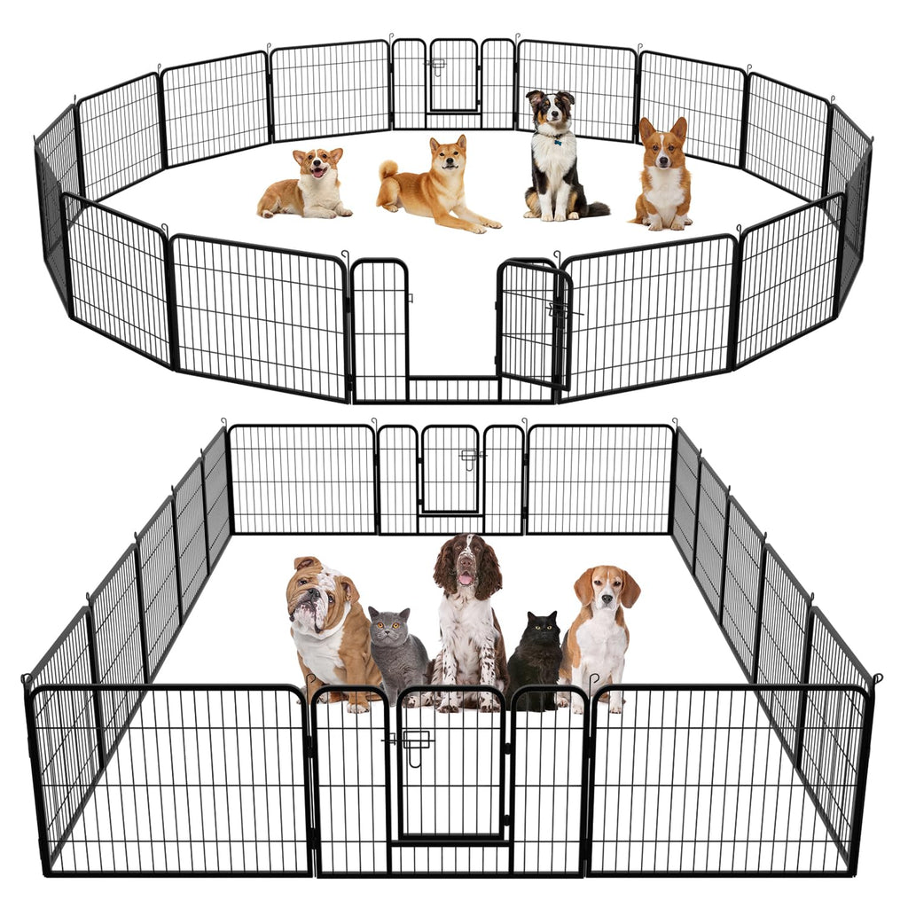 16 Panel 24 Inch Black Metal Dog Playpen I272787