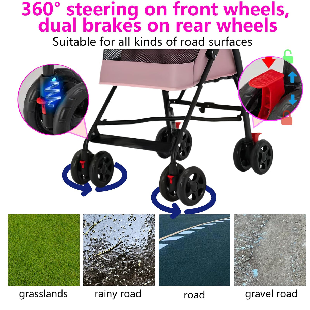 Foldable Lightweight Cat Stroller Pink J267