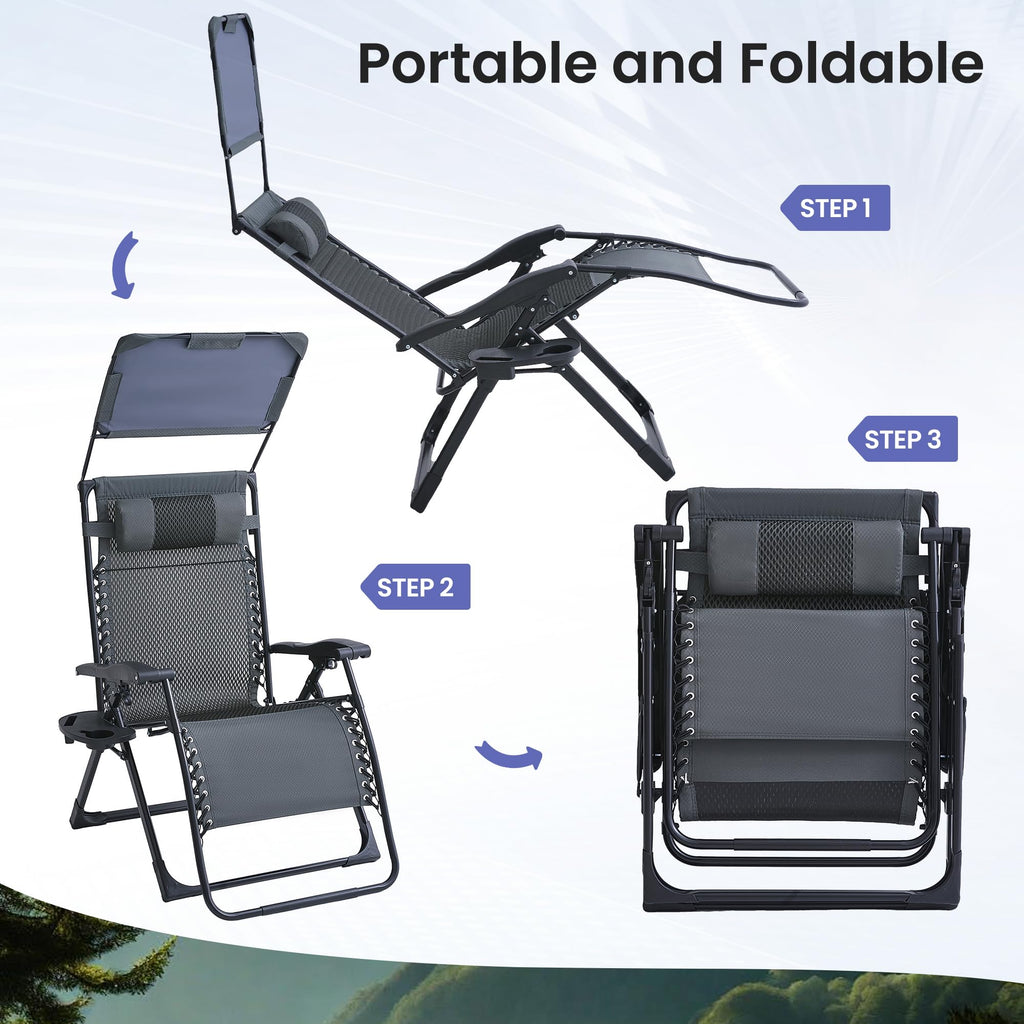 2 Pack Zero Gravity Chairs with Canopy H8324