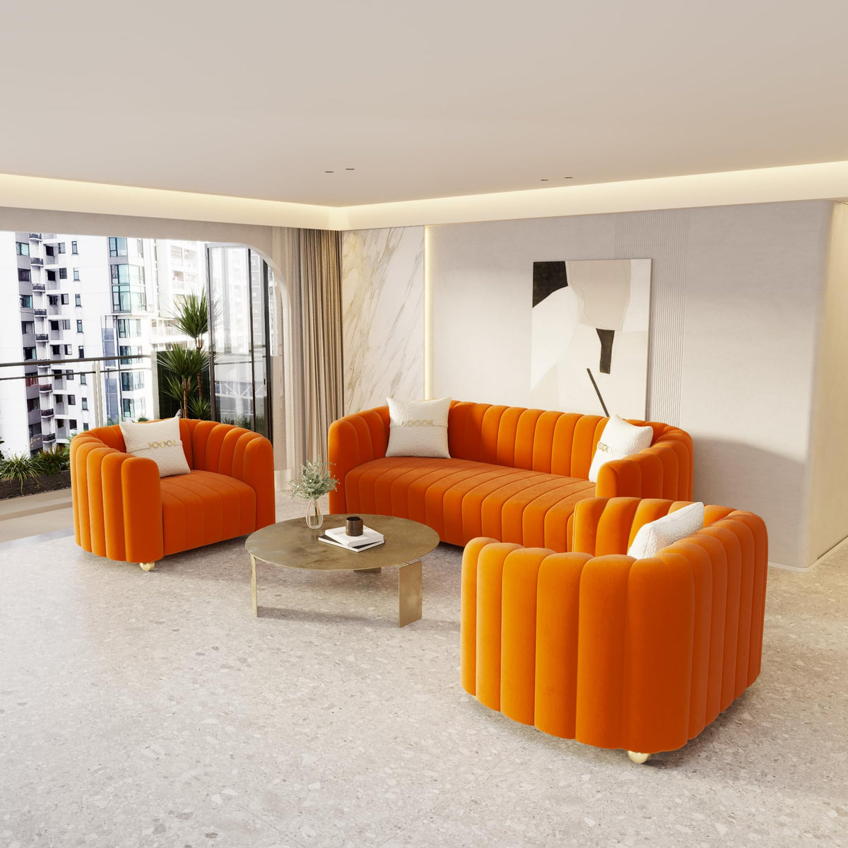 42" Velvet Sofa Chair with Gold Metal Legs U88458
