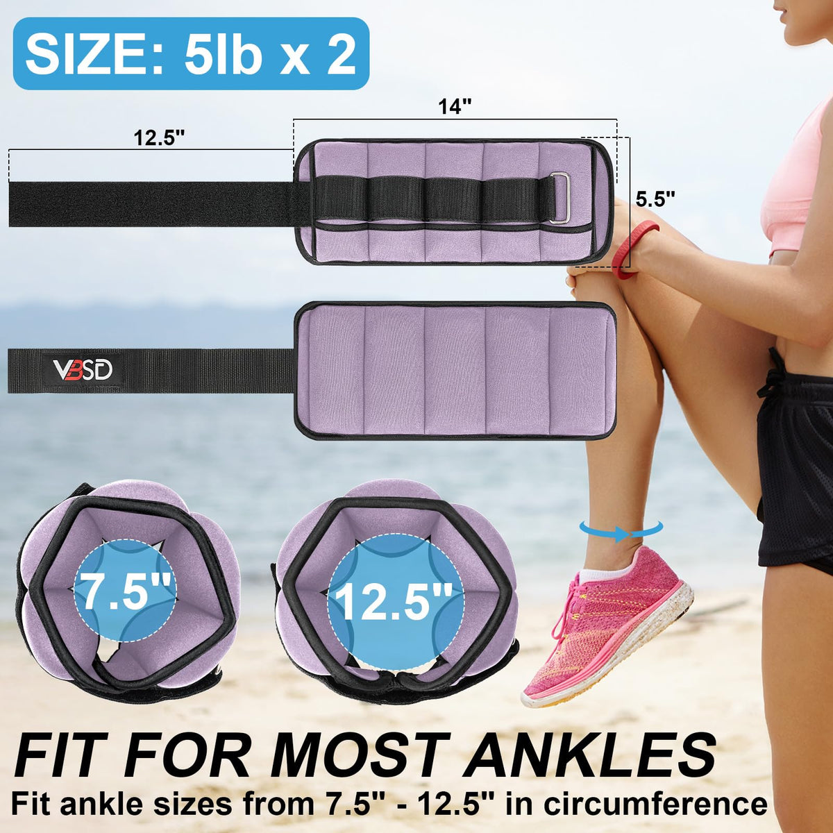 Adjustable Ankle Weights 10lb 1 Pair Lavender D3907