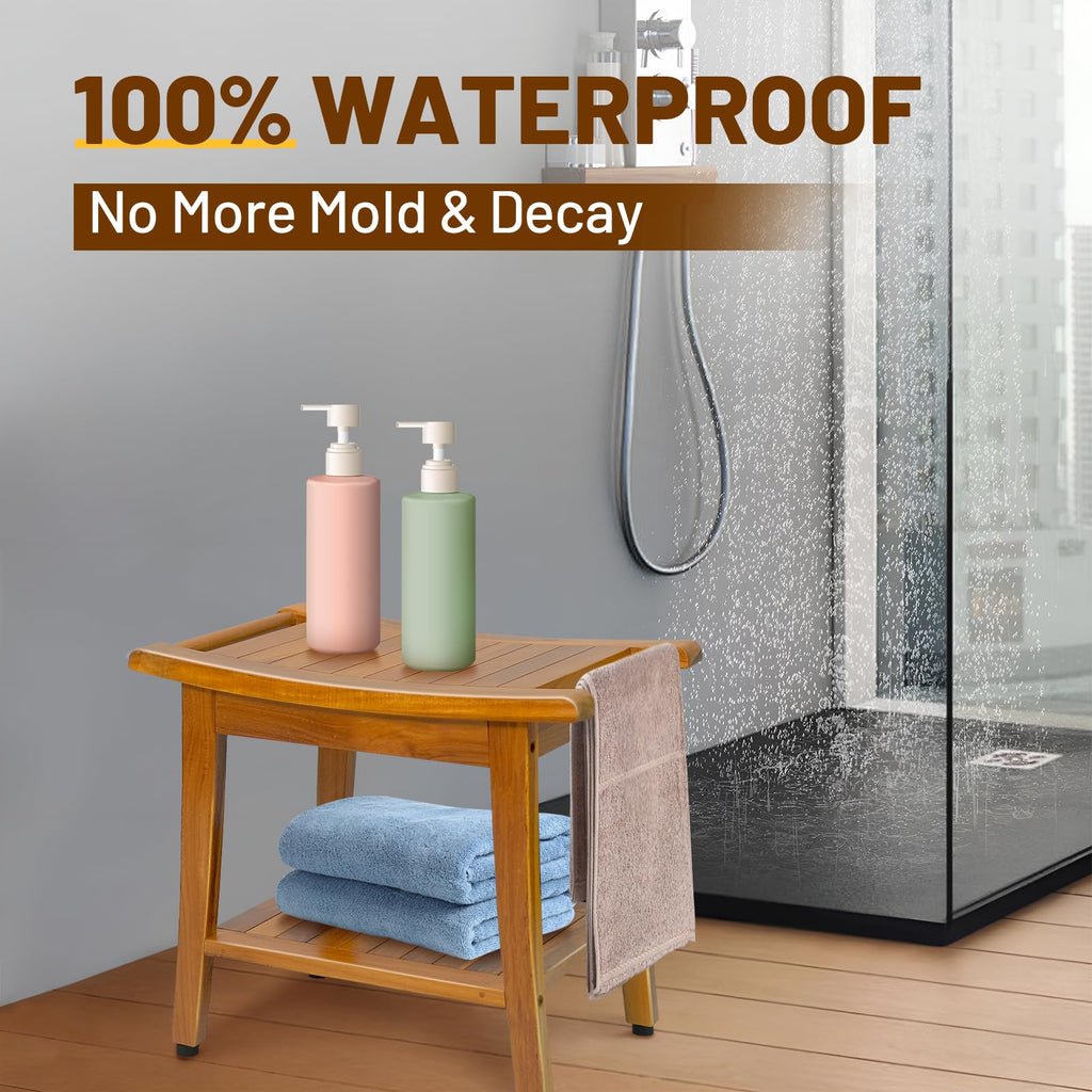 20" Teak Shower Bench with Shelf & Handle Z340827