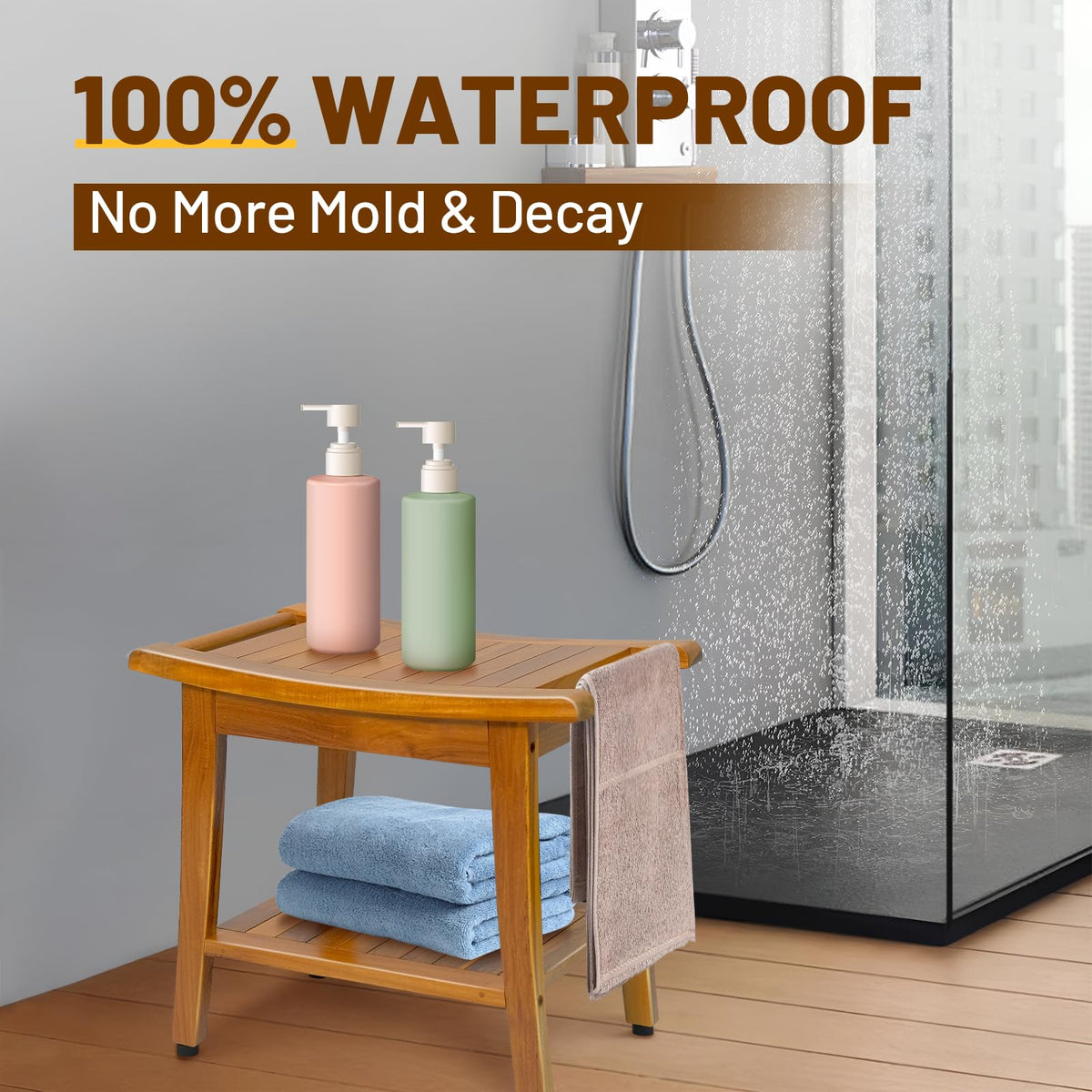 20" Teak Shower Bench with Shelf & Handle Z340827