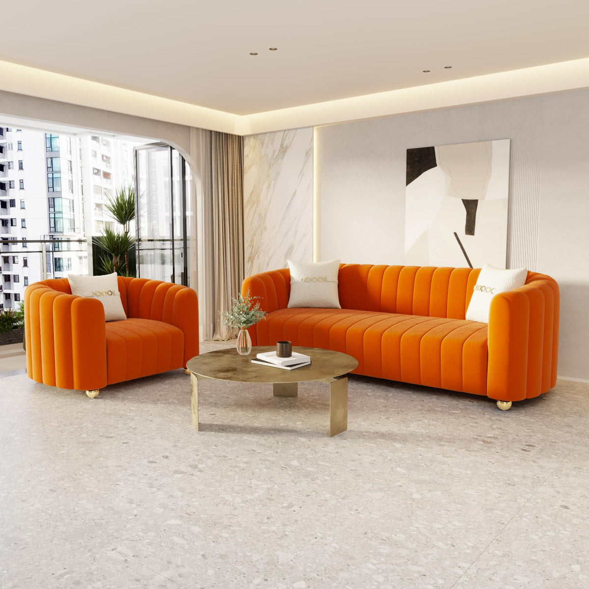 42" Velvet Sofa Chair with Gold Metal Legs U88458