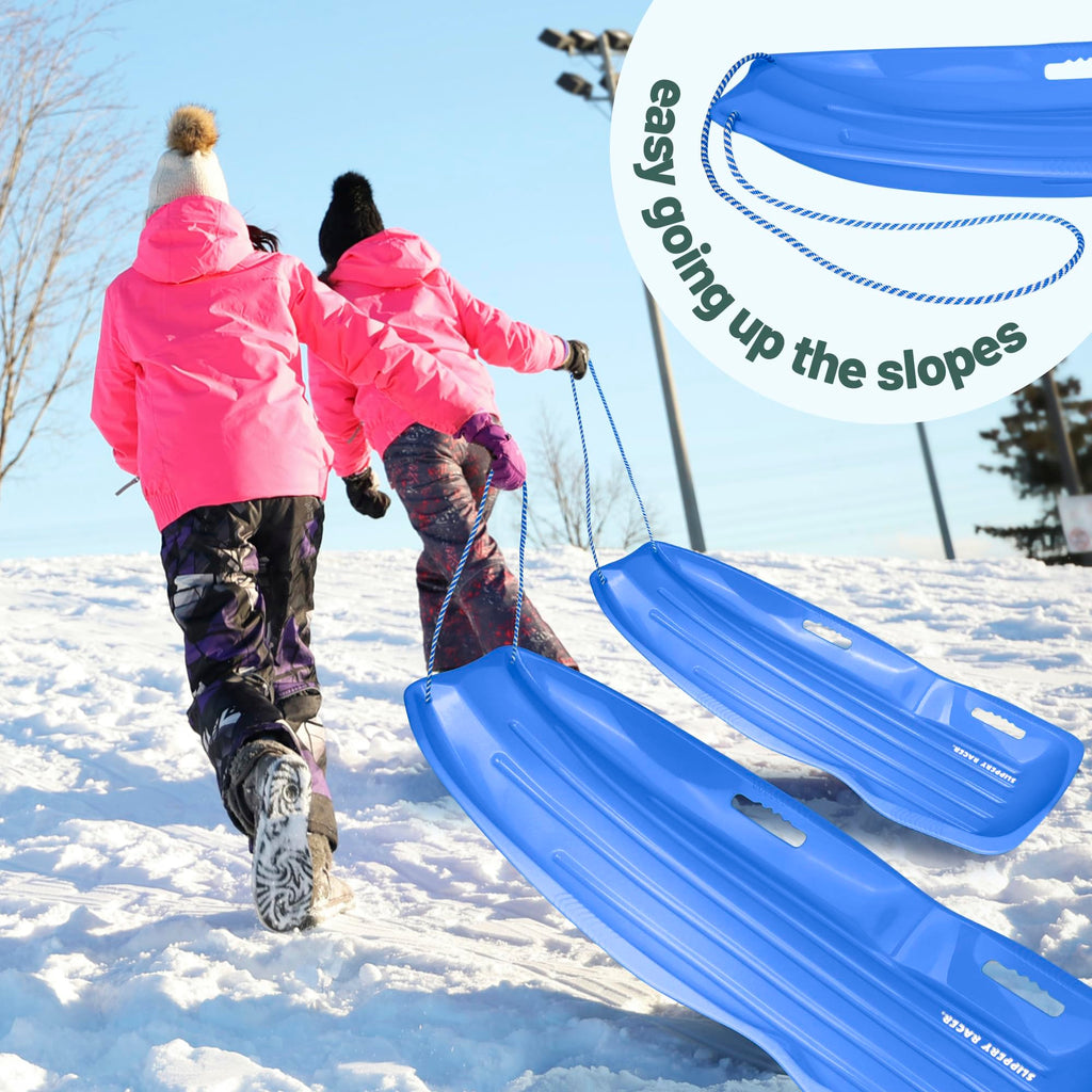 Plastic Toboggan Snow Sled with Pull Rope and Handles T9764