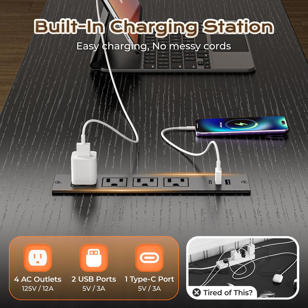 57.5 Inch L Shaped Gaming Desk with Power Outlets O915