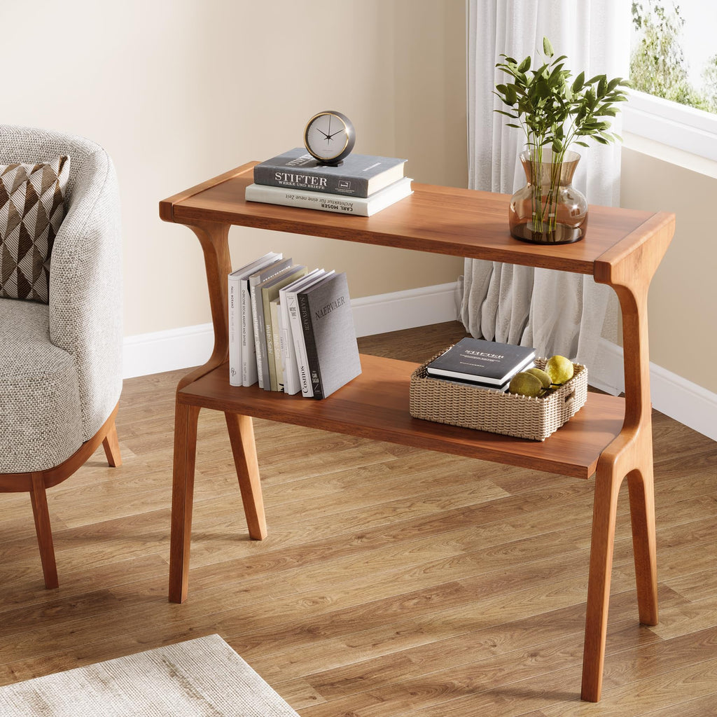 Wood 2-Tier End Table with Storage Shelves D790546