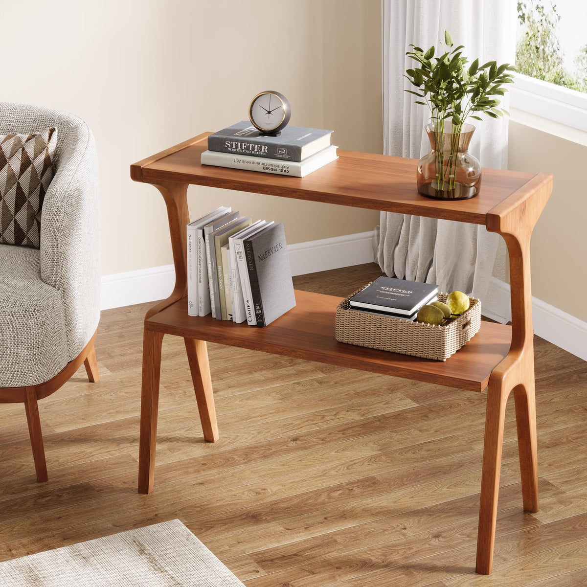 Wood 2-Tier End Table with Storage Shelves D790546