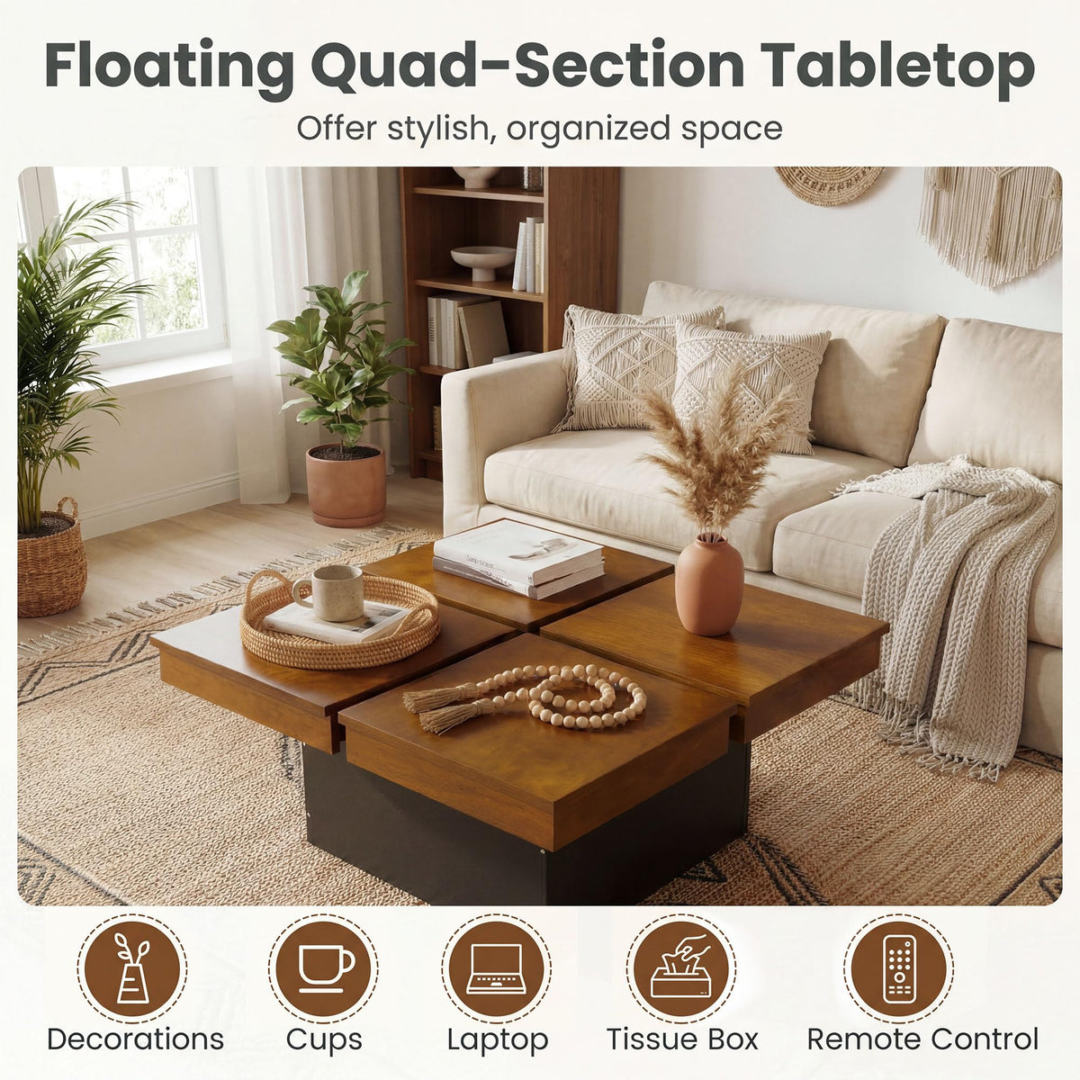 Mid Century Modern Solid Wood Coffee Table F7155