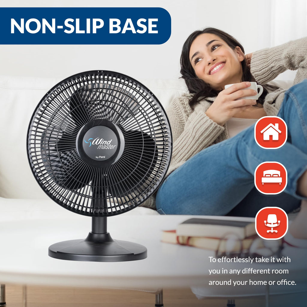 16 in Oscillating Desk Fan, 3 Speed, Adjustable Tilt, Black D754