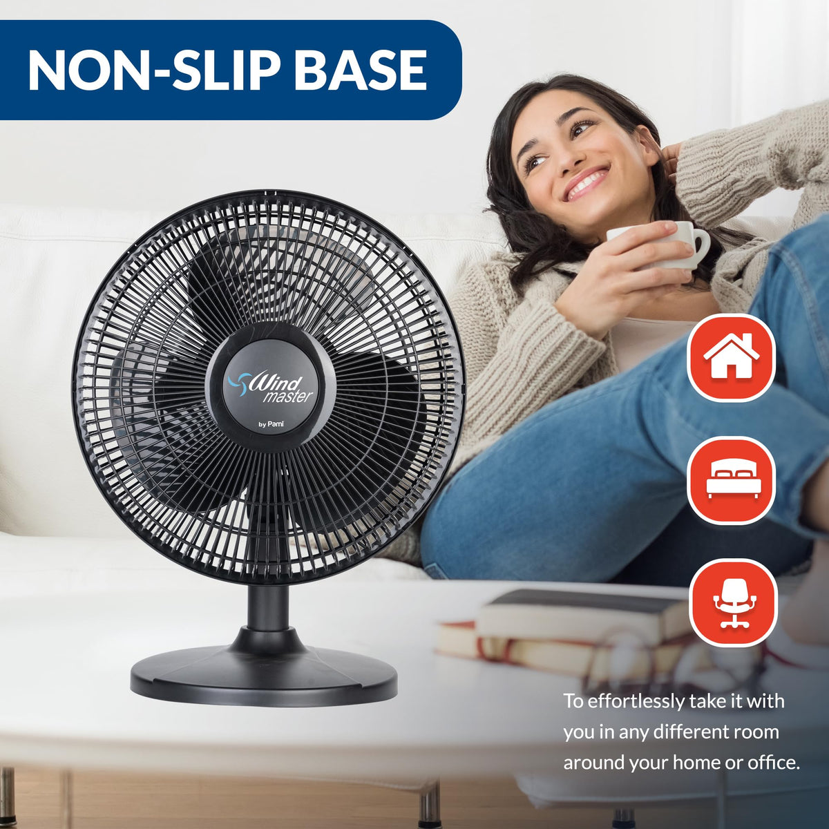 16 in Oscillating Desk Fan, 3 Speed, Adjustable Tilt, Black D754