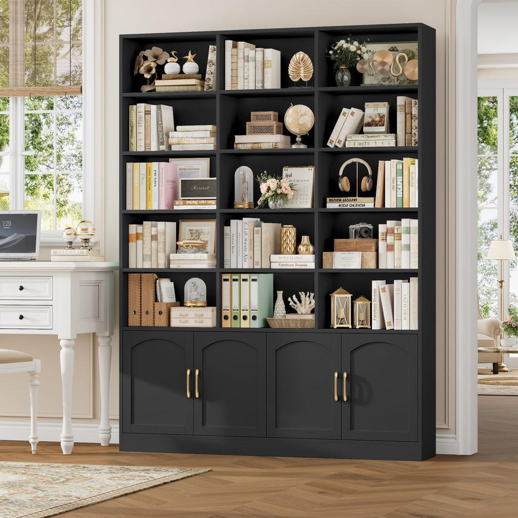 82.3" Triple Wide Bookshelf with 4 Doors, Black C62476