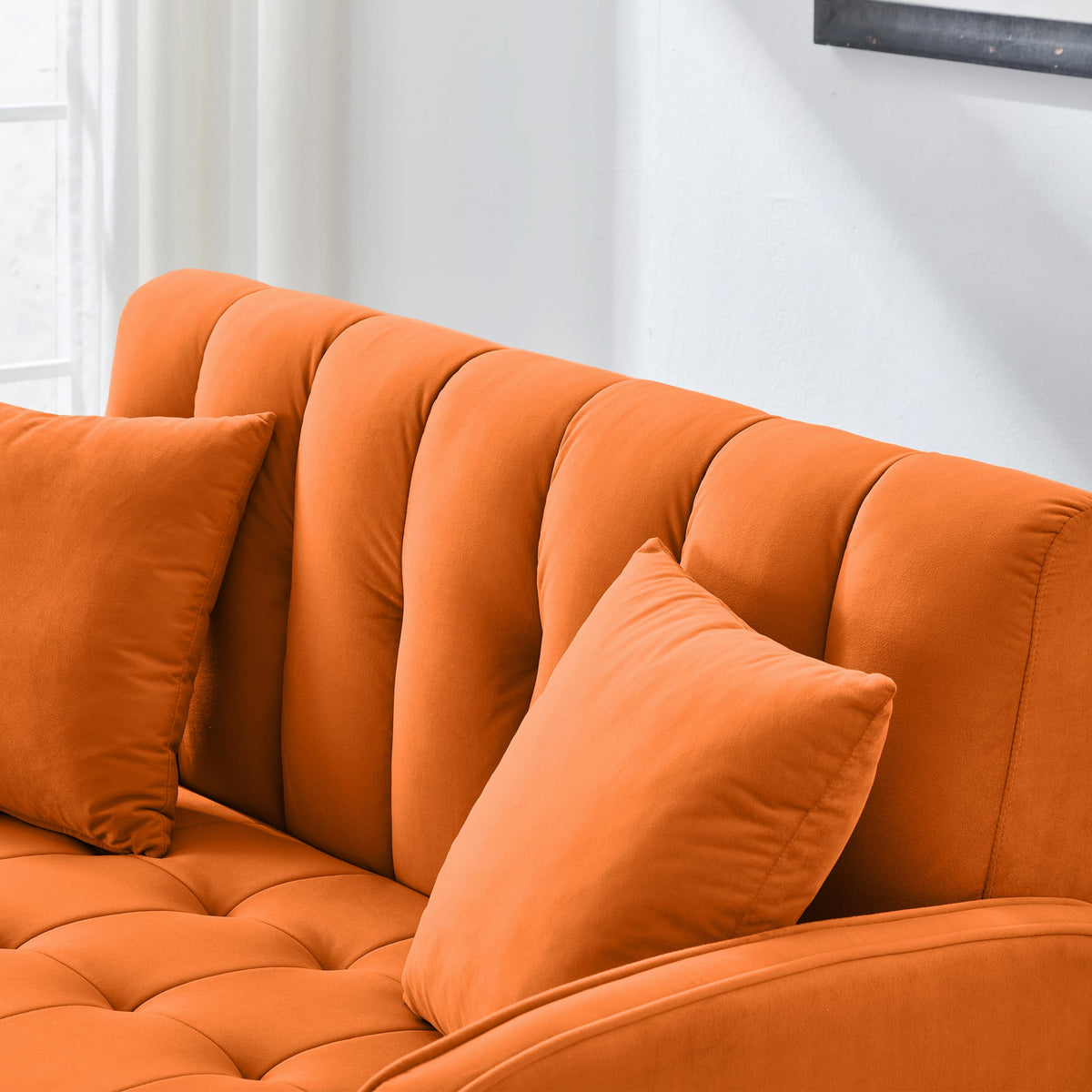 Orange Velvet Tufted Loveseat Sofa P69639