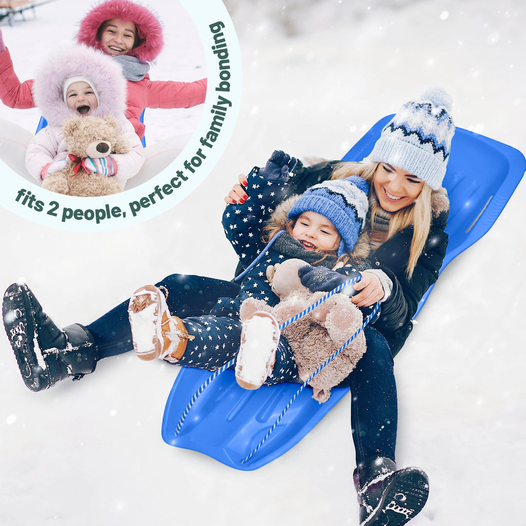 Plastic Toboggan Snow Sled with Pull Rope and Handles T9764