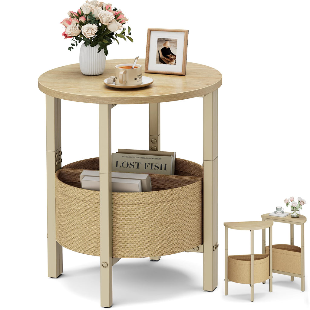 Small Round Side Table with Storage Basket, Set of 2 A7886