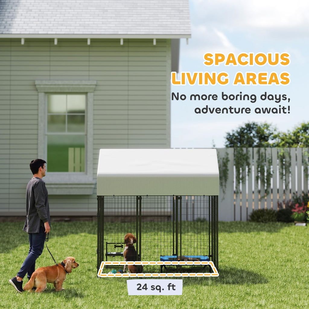 Outdoor Dog Kennel with Roof, 6' x 4' x 6' Heavy Duty Welded Wire Dog Playpen Enclosure A4496