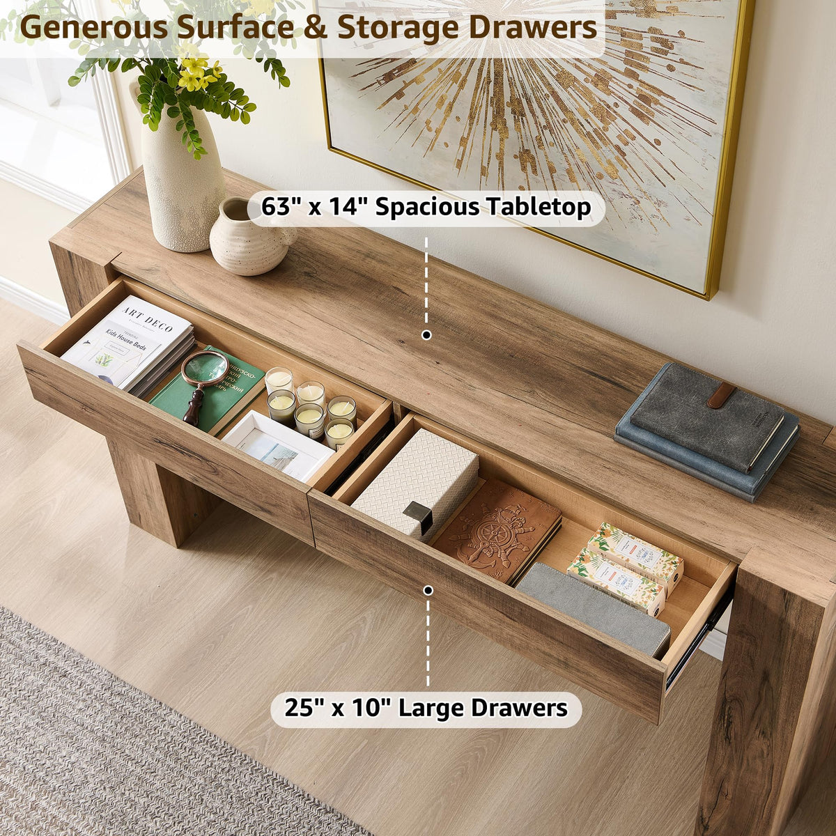 Rustic Oak Console Table with Drawers N153