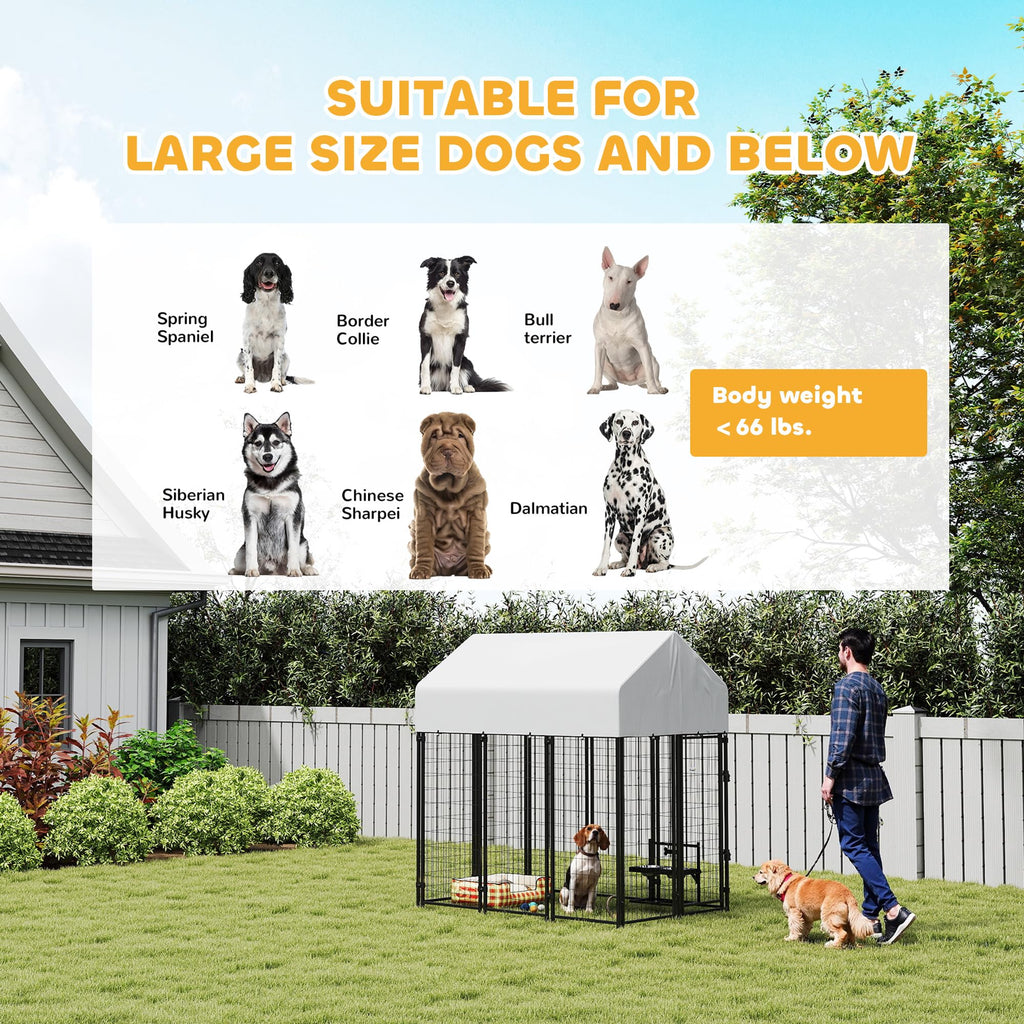 Outdoor Dog Kennel with Roof, 6' x 4' x 6' Heavy Duty Welded Wire Dog Playpen Enclosure A4496