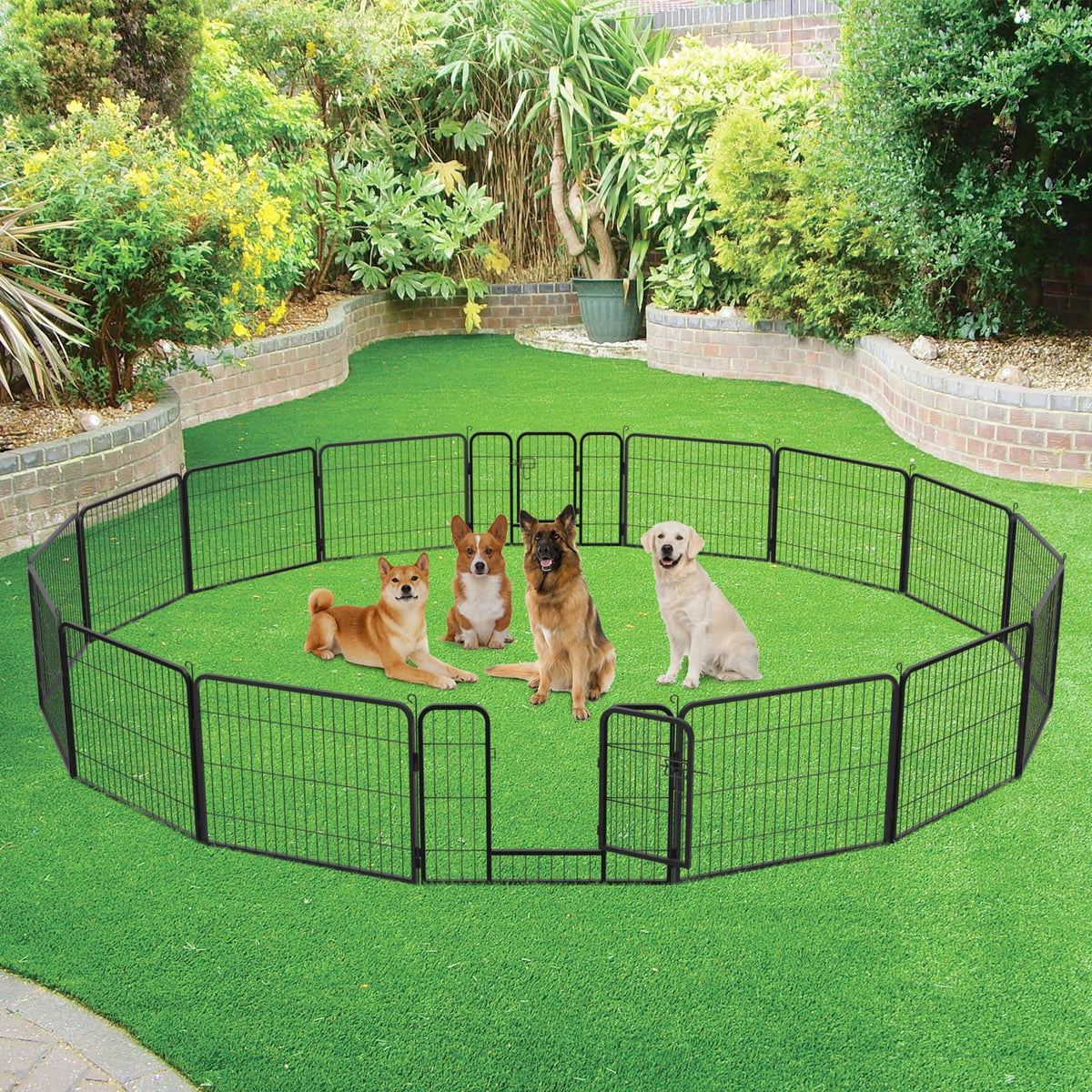 16 Panel 24 Inch Black Metal Dog Playpen I272787