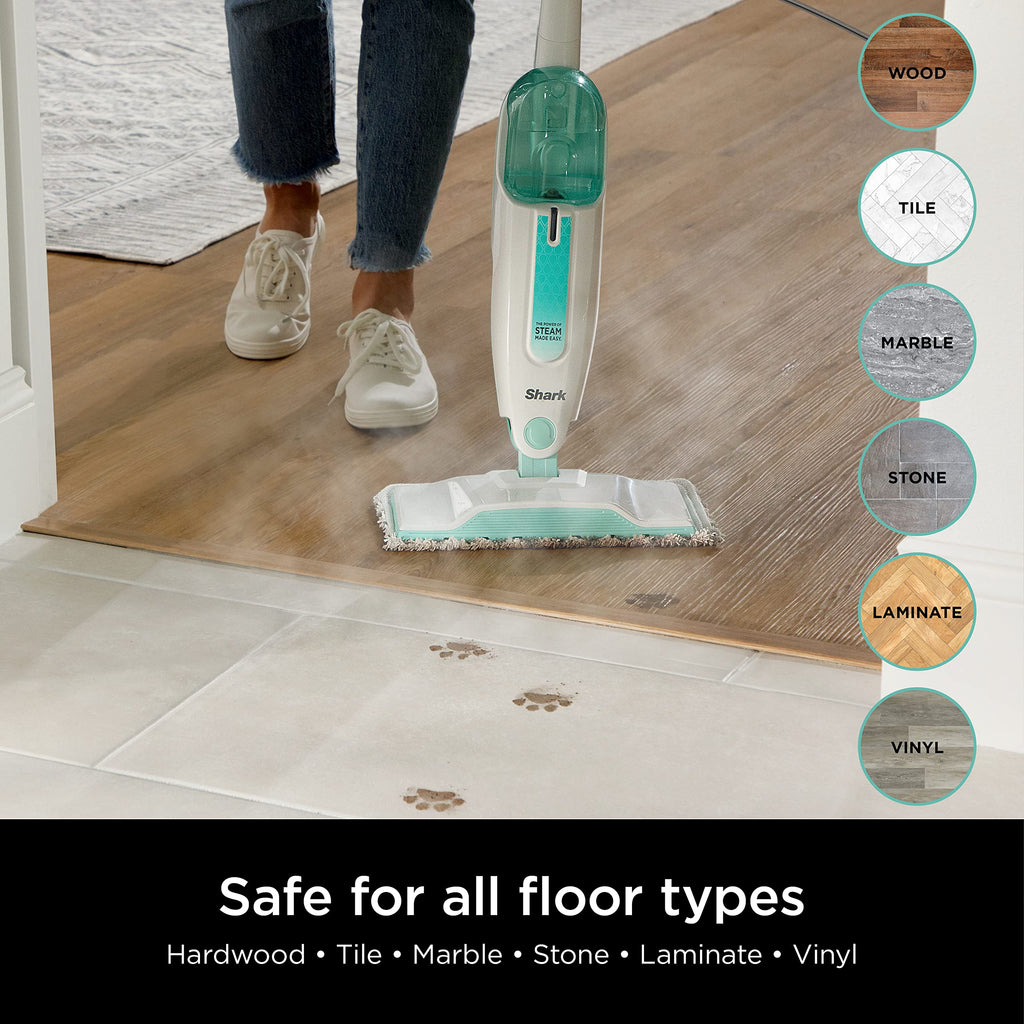 White Steam Mop with 2 Dirt Grip Pads B82497