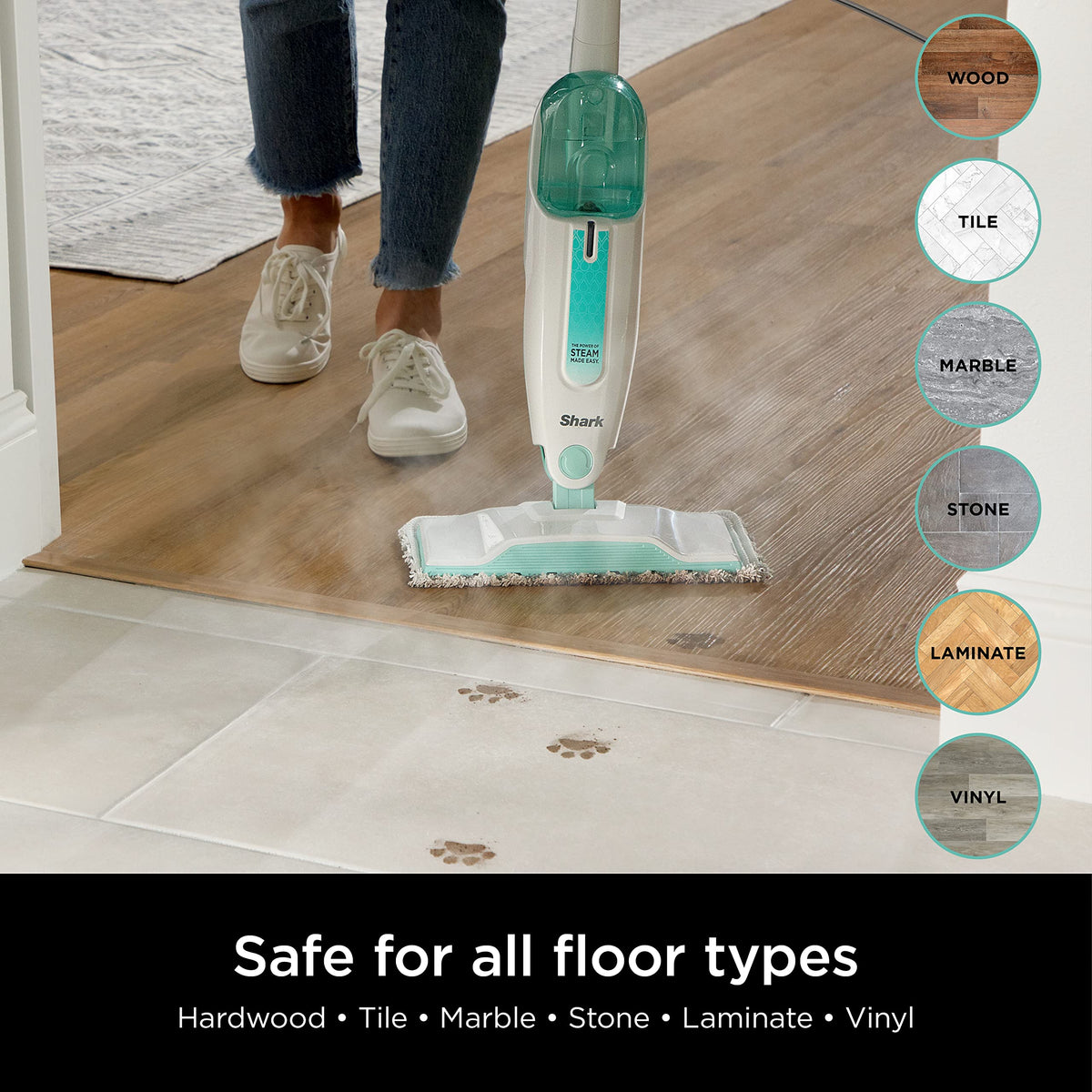 White Steam Mop with 2 Dirt Grip Pads B82497