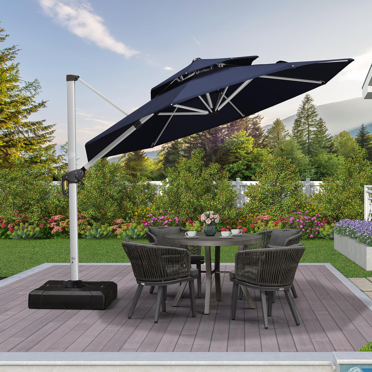 10 FT Navy Blue Cantilever Patio Umbrella H9651