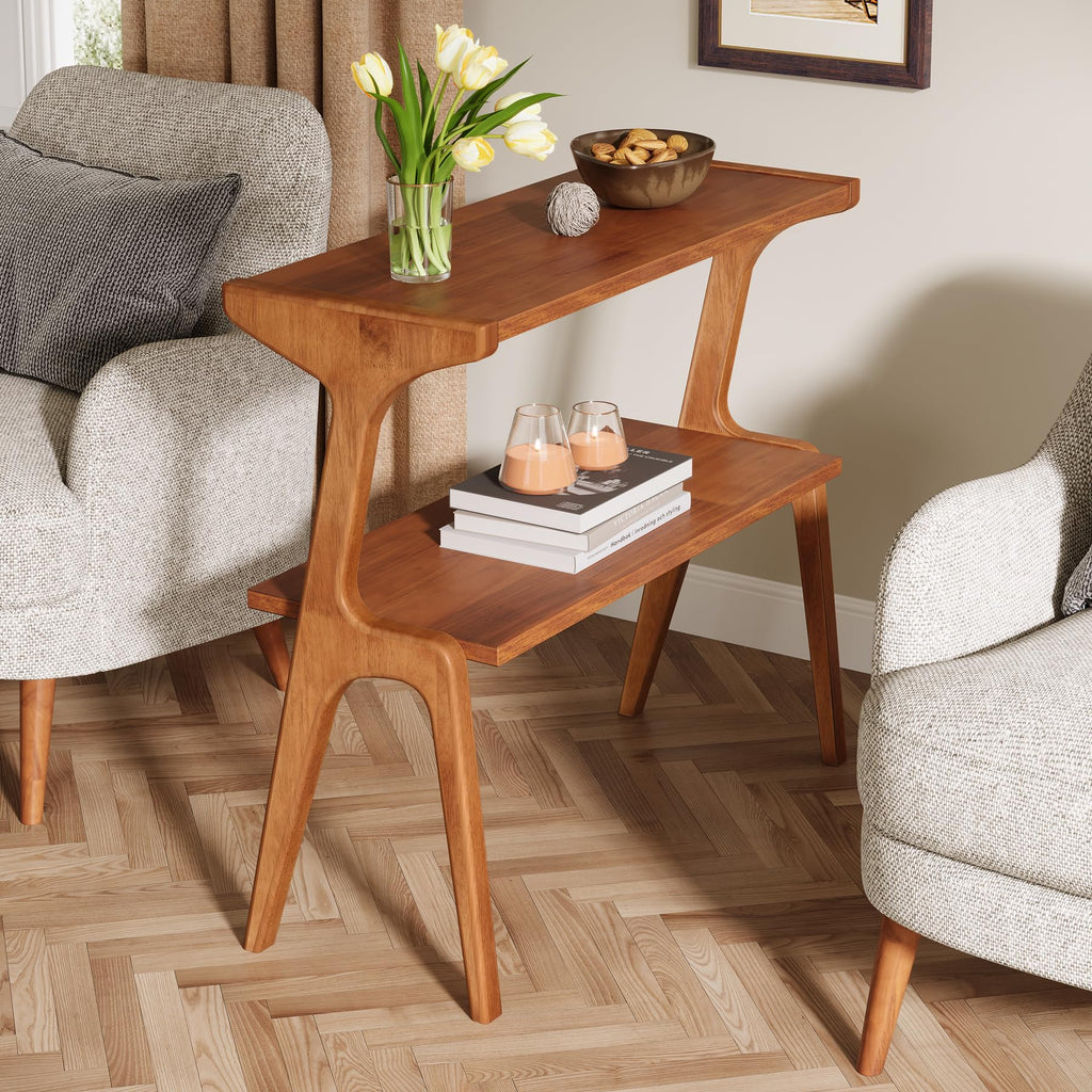 Wood 2-Tier End Table with Storage Shelves D790546