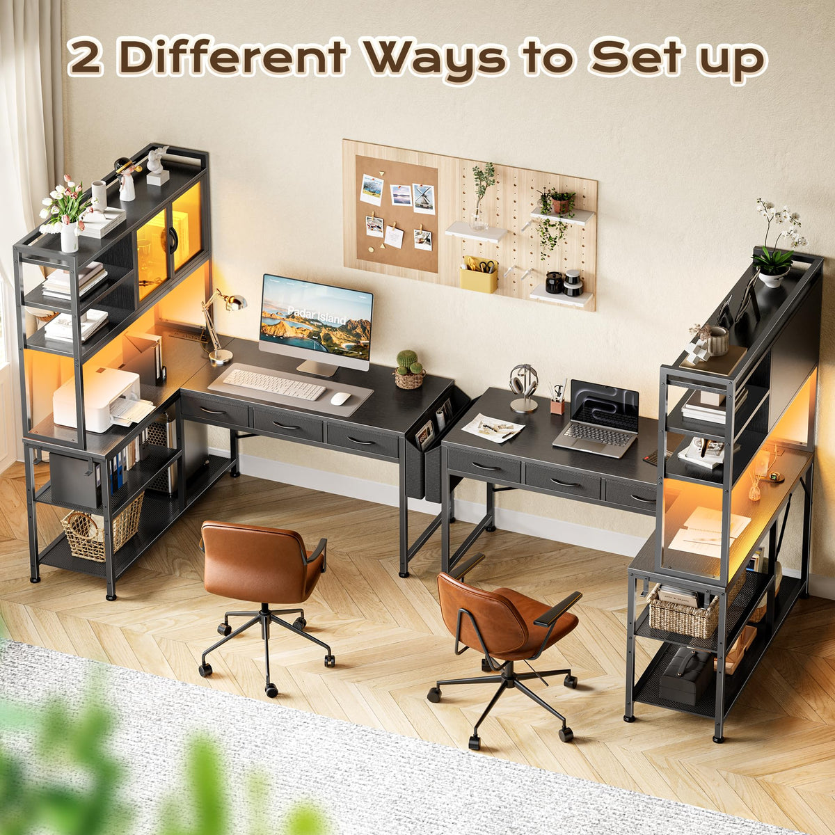 57.5 Inch L Shaped Gaming Desk with Power Outlets O915