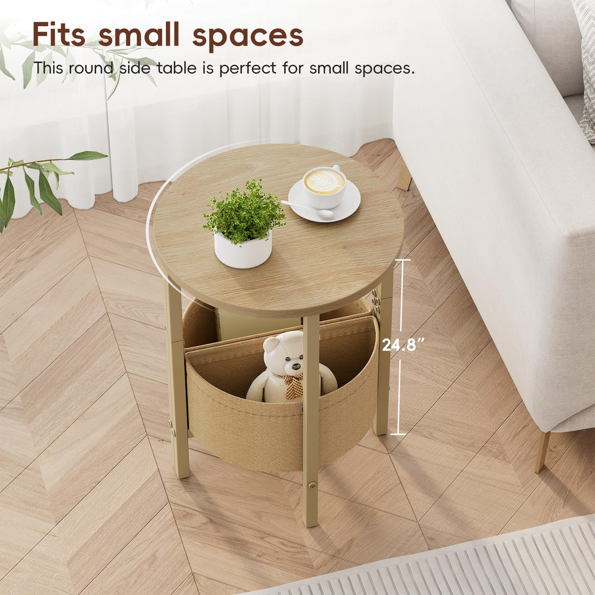 Small Round Side Table with Storage Basket, Set of 2 A7886