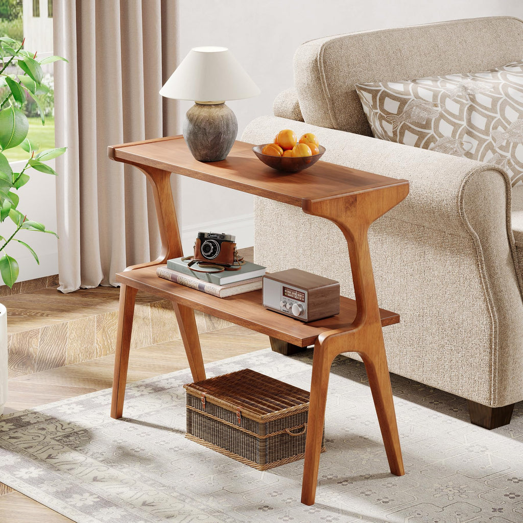 Wood 2-Tier End Table with Storage Shelves D790546