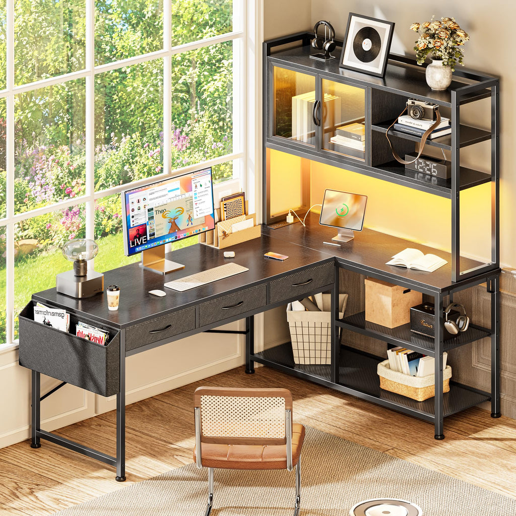 57.5 Inch L Shaped Gaming Desk with Power Outlets O915