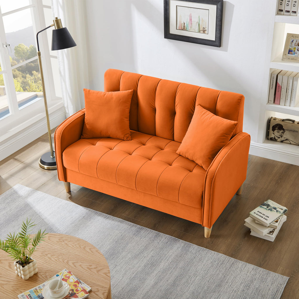 Orange Velvet Tufted Loveseat Sofa P69639