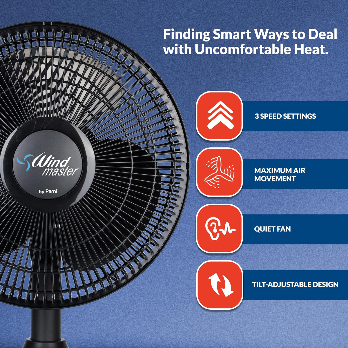 16 in Oscillating Desk Fan, 3 Speed, Adjustable Tilt, Black D754