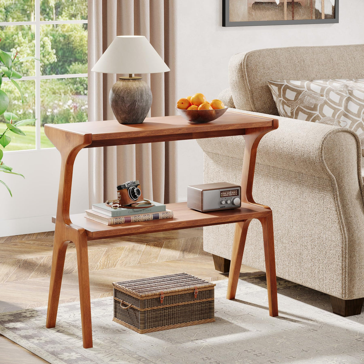 Wood 2-Tier End Table with Storage Shelves D790546