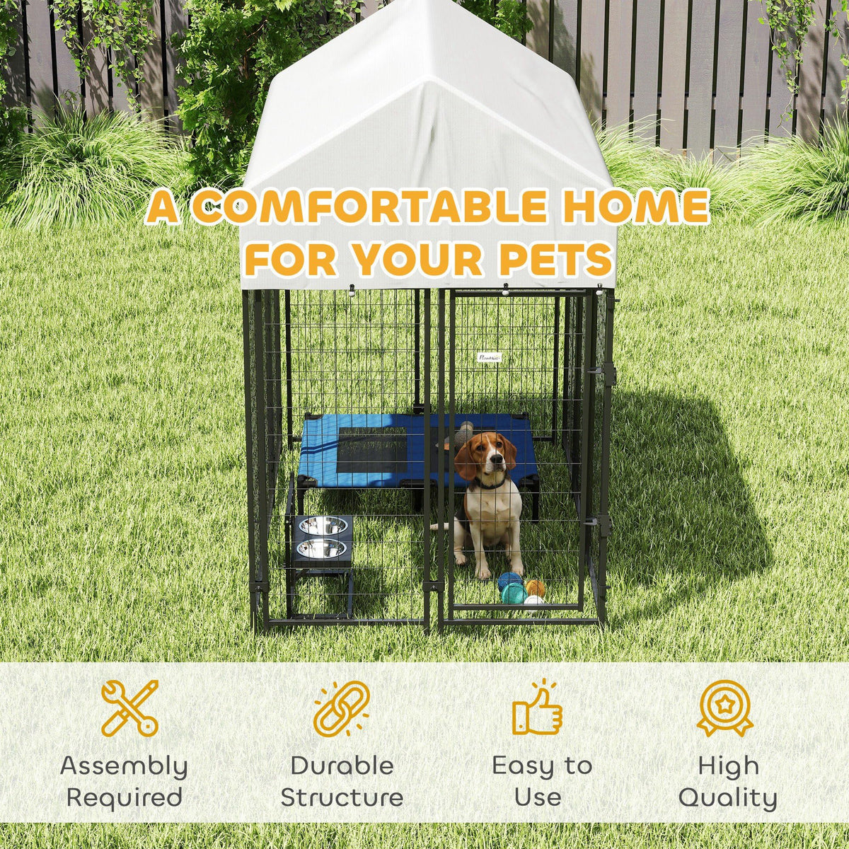 Outdoor Dog Kennel with Roof, 6' x 4' x 6' Heavy Duty Welded Wire Dog Playpen Enclosure A4496