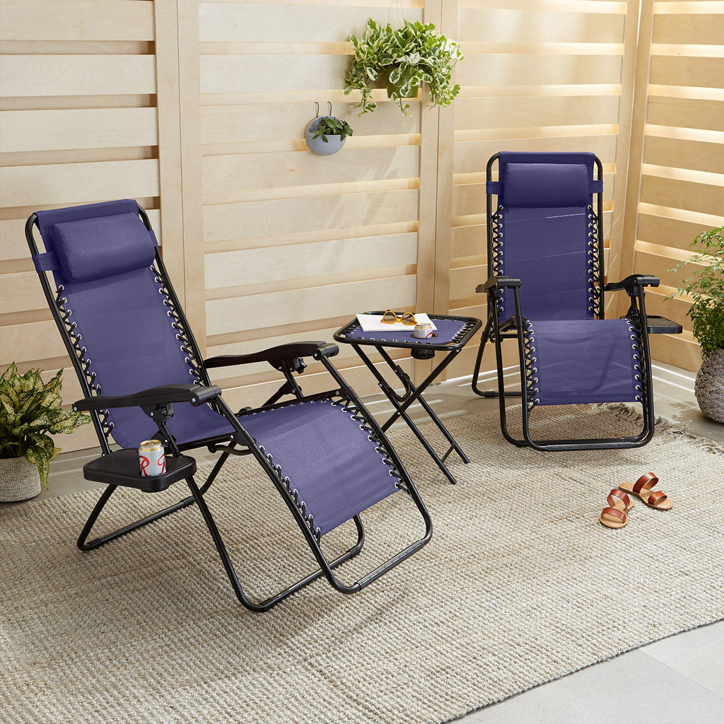 Blue Set of 2 Adjustable Zero Gravity Lounge Chair with Cup Holder P780